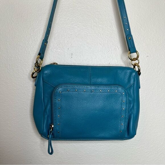 Stone Mountain Teal Leather Shoulder Strap Bag Studded Outer Wallet Pouch Purse - Picture 3 of 13